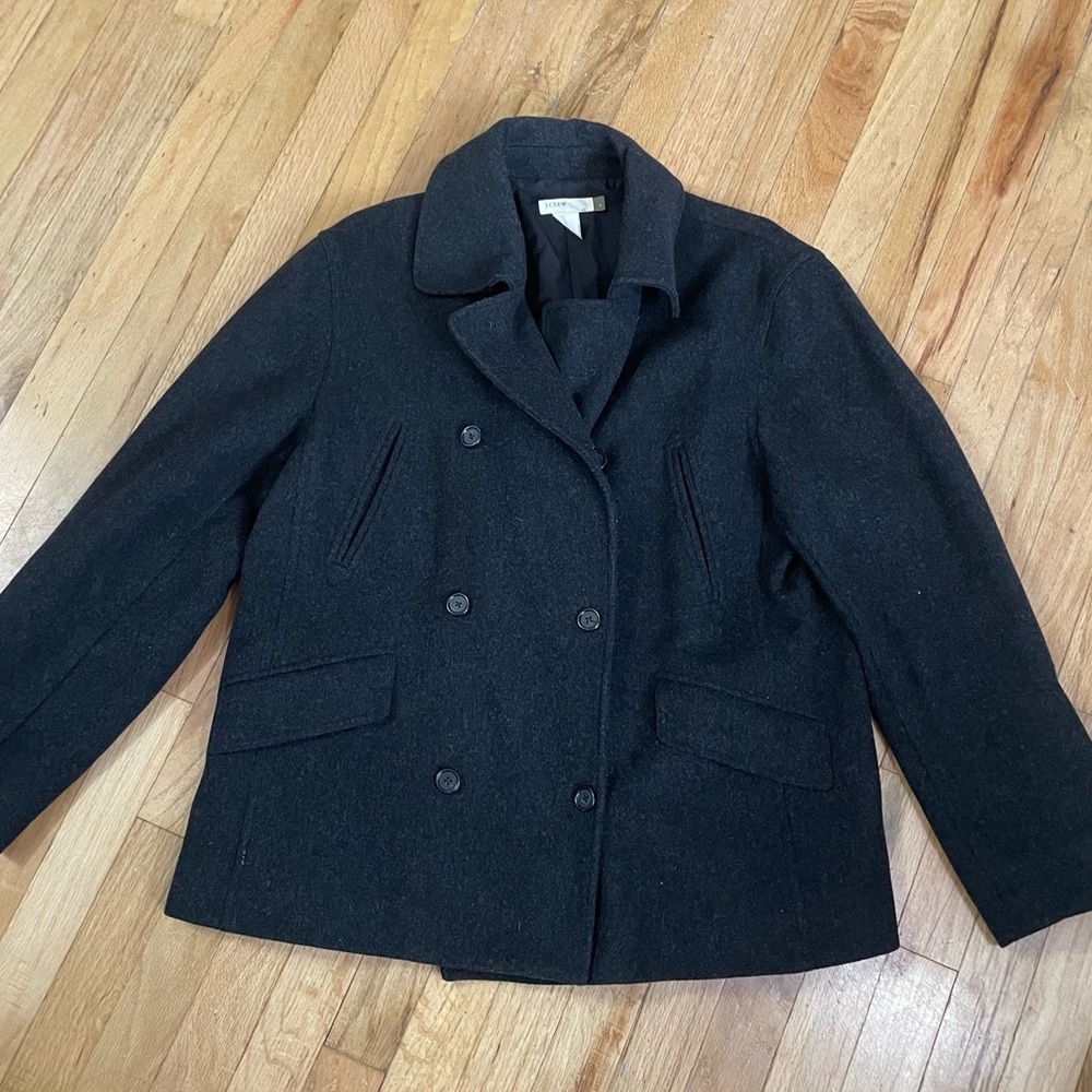 Women’s J. crew dark gray peacoat- size large- EUC - 70% wool